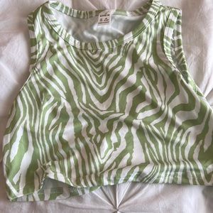 green and white tank top with a cute pattern